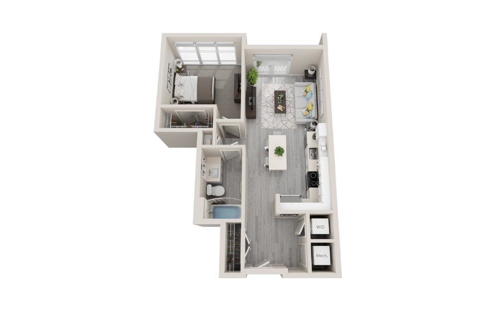 A01 - 3D 1 Bed & 1 Bath Floor Plan At Aventon Crown Apartments