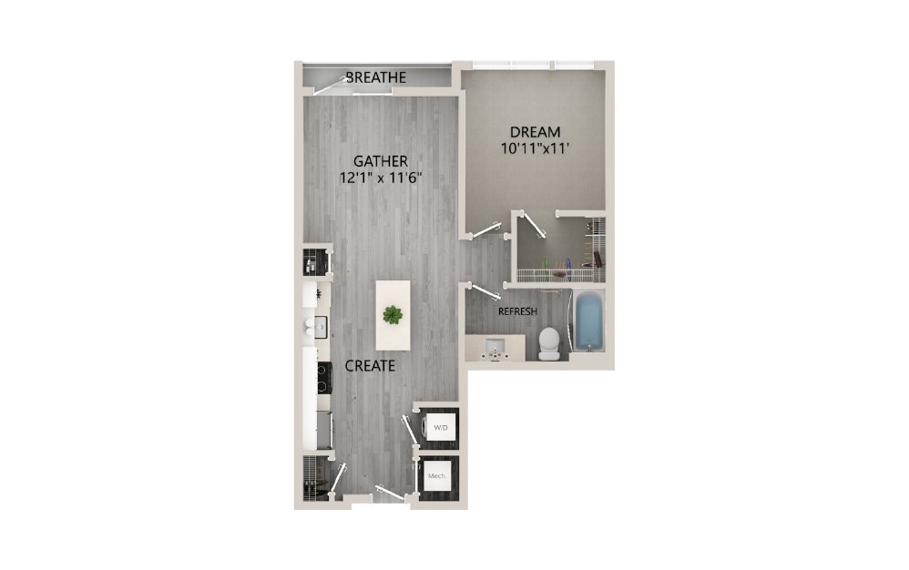 A02 - 2D 1 Bed & 1 Bath Floor Plan At Aventon Crown Apartments