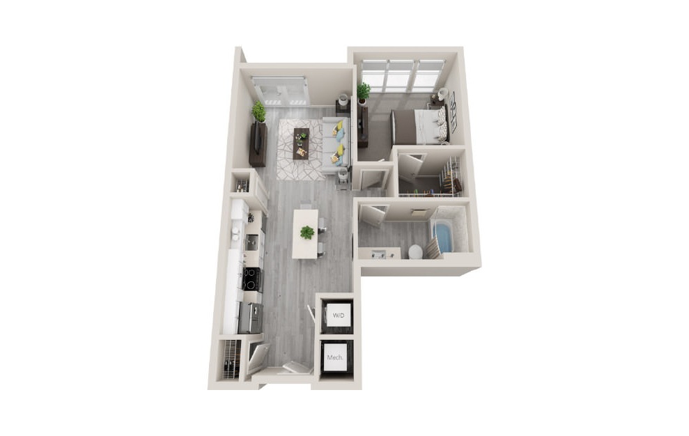 A02 - 3D 1 Bed & 1 Bath Floor Plan At Aventon Crown Apartments