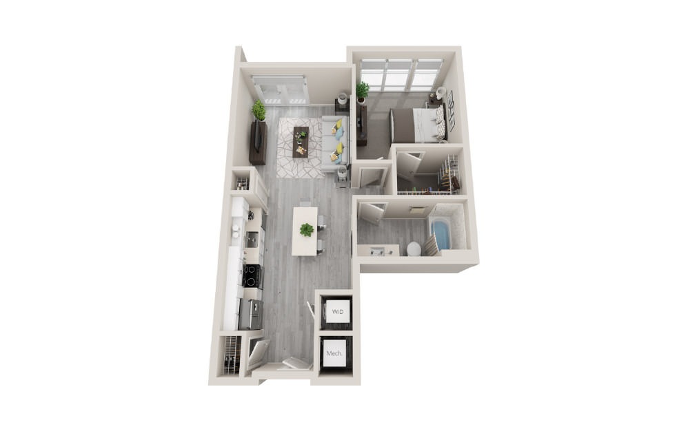 A02 - 3D 1 Bed & 1 Bath Floor Plan At Aventon Crown Apartments