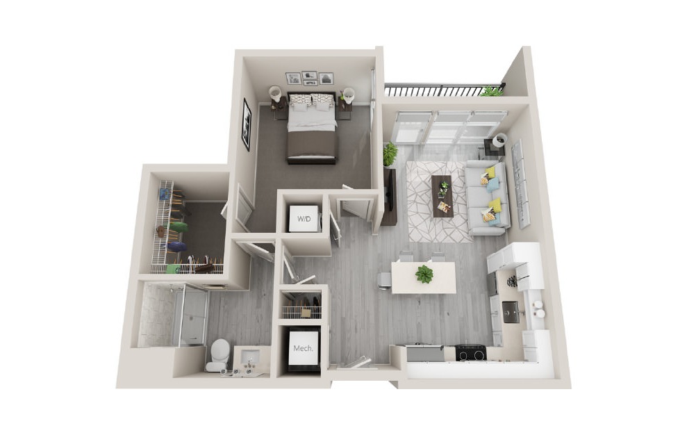 A03 - 3D 1 Bed & 1 Bath Floor Plan At Aventon Crown Apartments