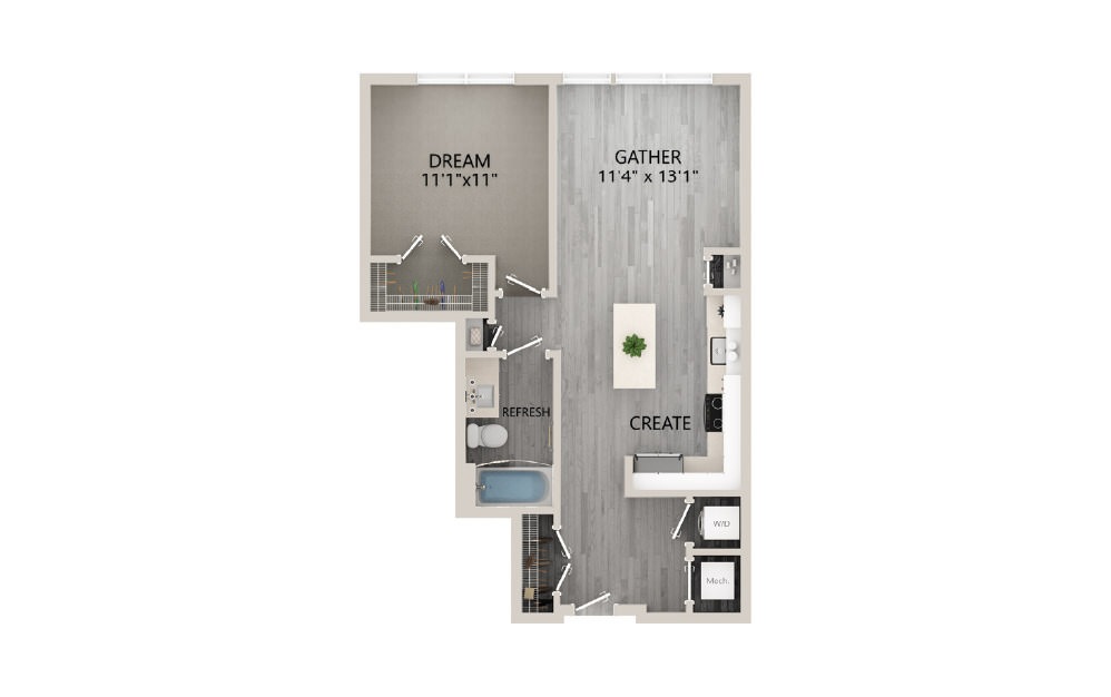 A04 - 2D 1 Bed & 1 Bath Floor Plan At Aventon Crown Apartments