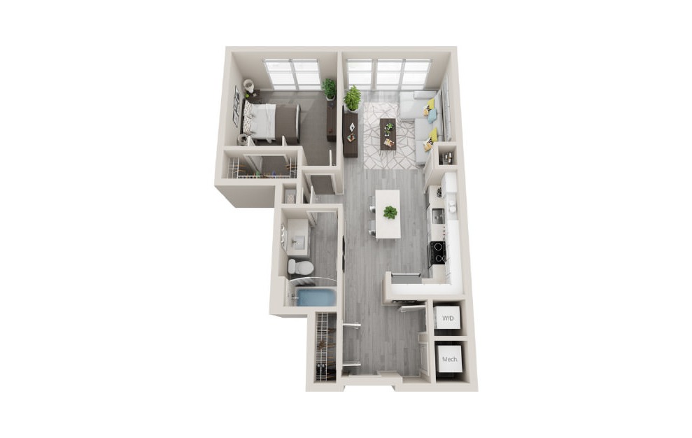 A04 - 3D 1 Bed & 1 Bath Floor Plan At Aventon Crown Apartments