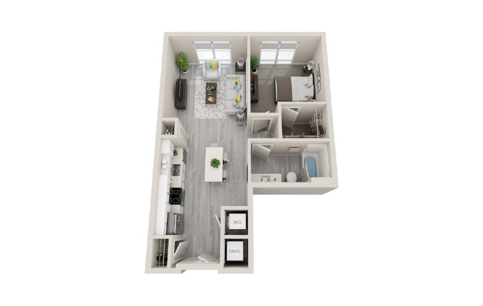 A05 - 3D 1 Bed & 1 Bath Floor Plan At Aventon Crown Apartments