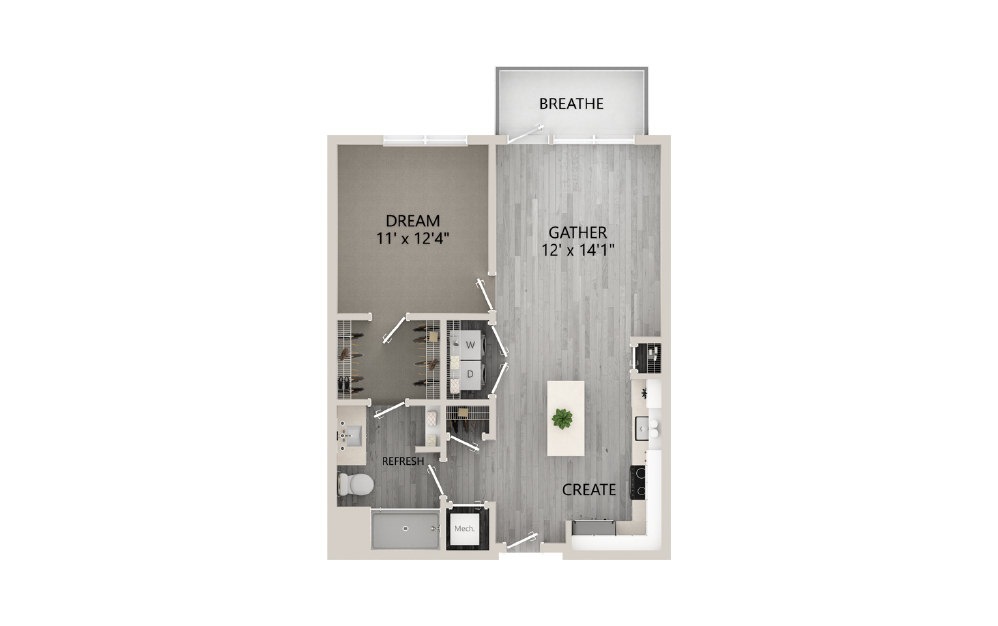 A06 - 2D 1 Bed & 1 Bath Floor Plan At Aventon Crown Apartments