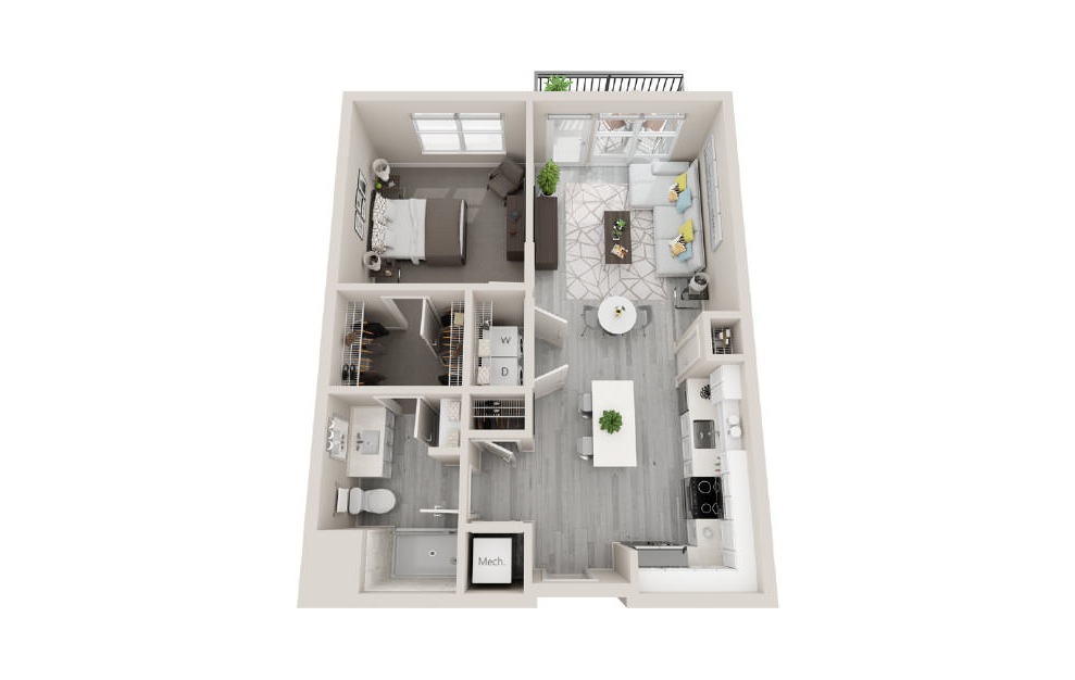 A06 - 3D 1 Bed & 1 Bath Floor Plan At Aventon Crown Apartments