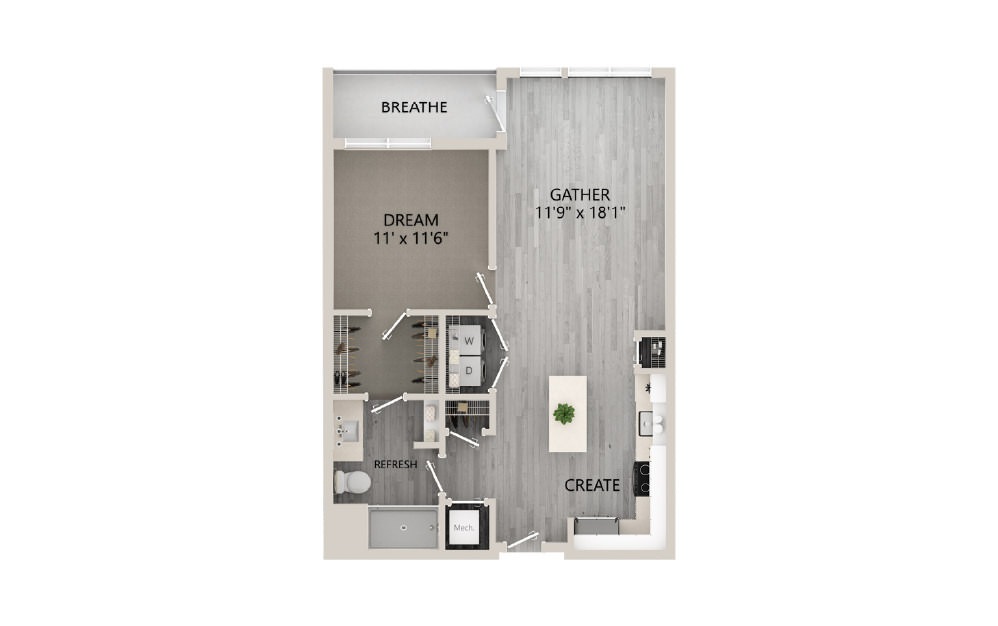 A07 - 2D 1 Bed & 1 Bath Floor Plan At Aventon Crown Apartments