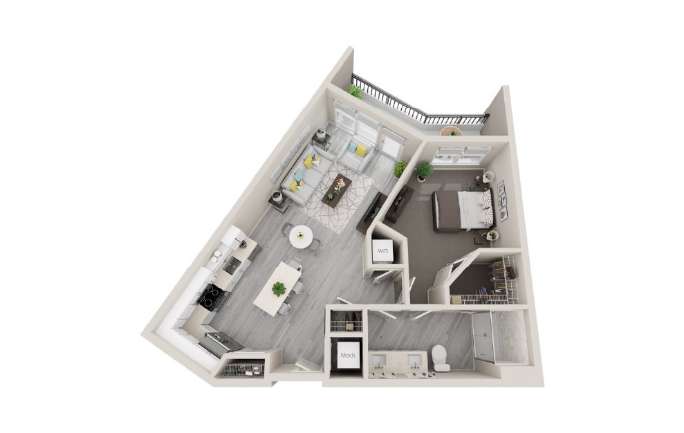 A08 - 3D 1 Bed & 1 Bath Floor Plan At Aventon Crown Apartments
