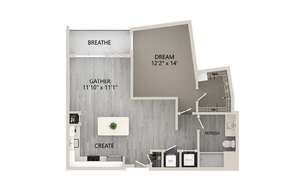 A09 - 2D 1 Bed & 1 Bath Floor Plan At Aventon Crown Apartments