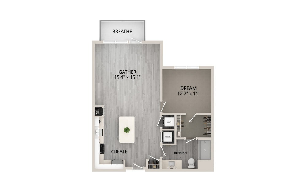A10 - 2D 1 Bed & 1 Bath Floor Plan At Aventon Crown Apartments