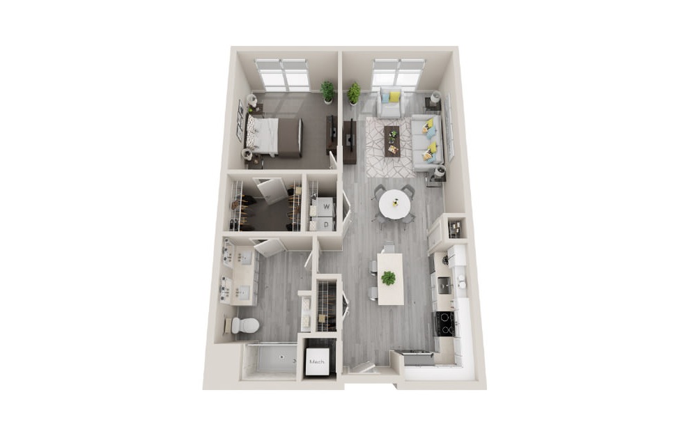 A11 - 1 bedroom floorplan layout with 1 bath and 813 square feet. (3D)