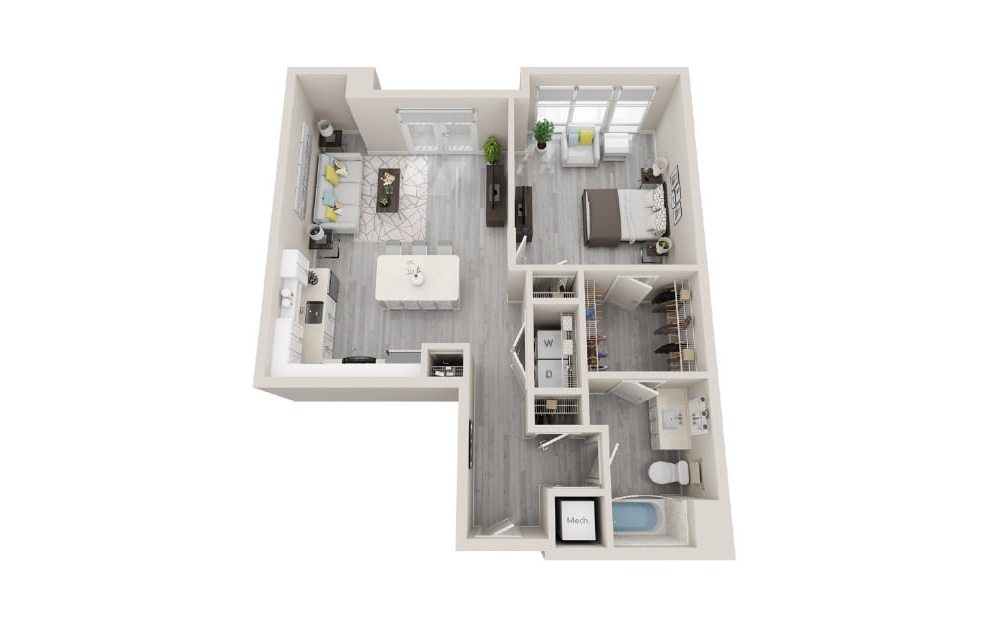 A12 - 3D 1 Bed & 1 Bath Floor Plan At Aventon Crown Apartments