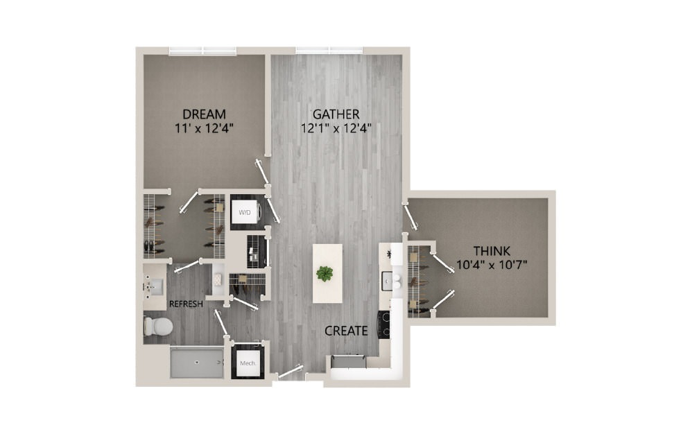 B1 - 2D 1 Bed + Den & 1 Bath Floor Plan At Aventon Crown Apartments