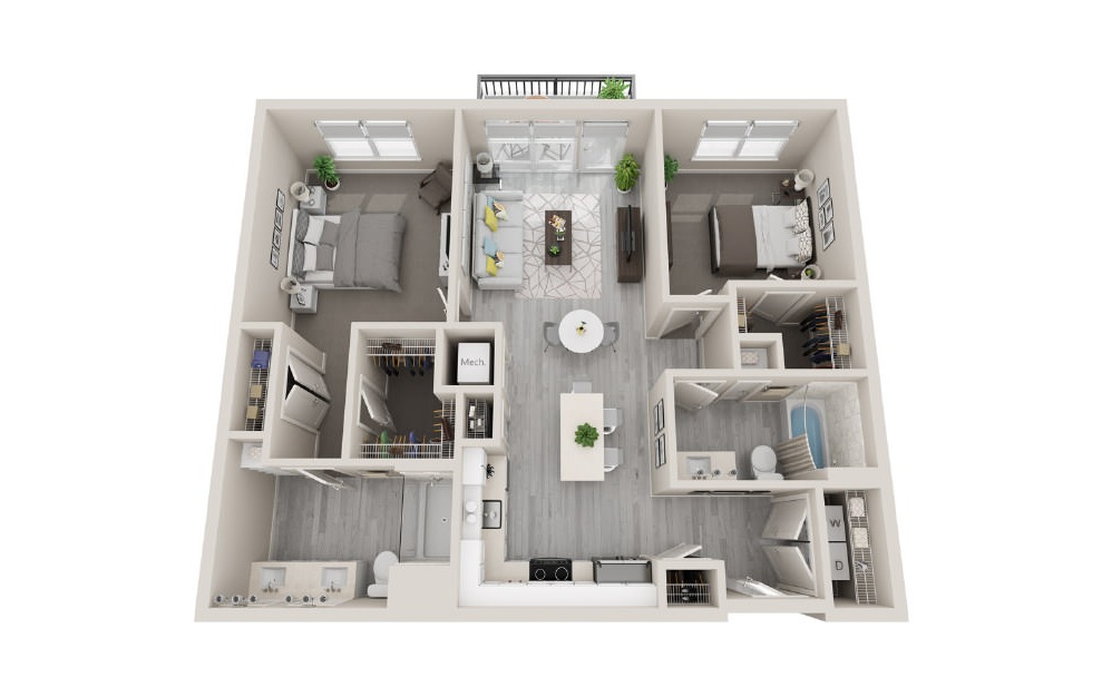 D02 - 3D 2 Bed & 2 Bath Floor Plan At Aventon Crown Apartments