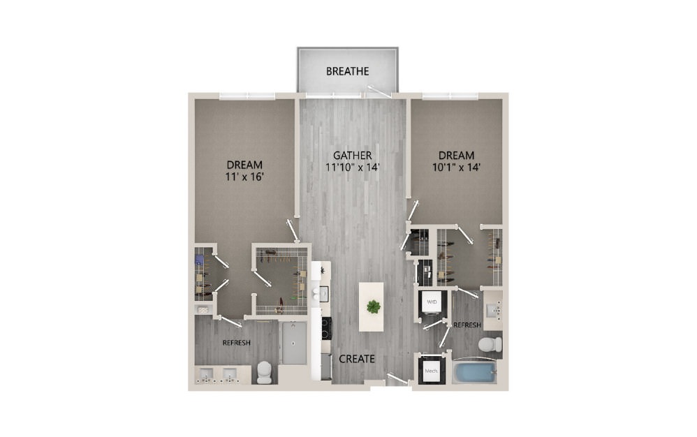 D03 - 2D 2 Bed & 2 Bath Floor Plan At Aventon Crown Apartments