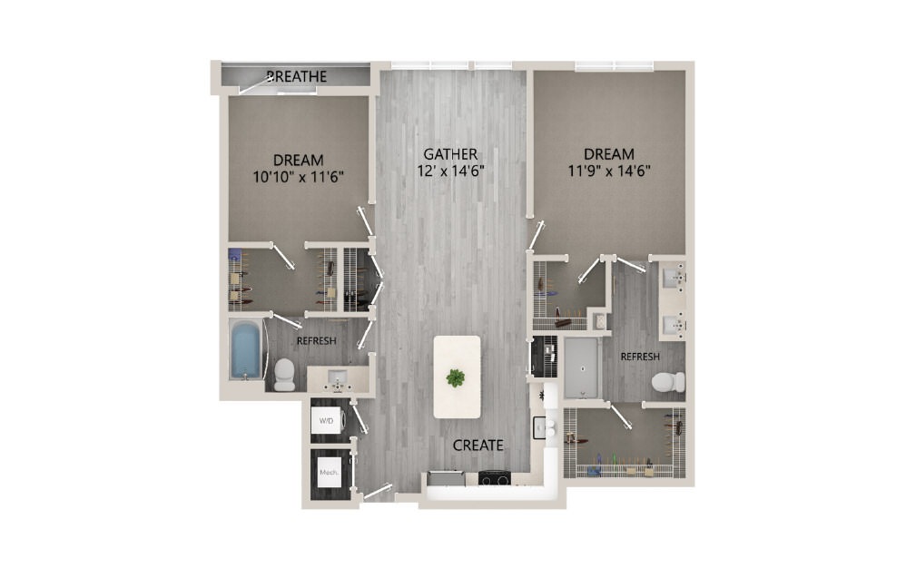 D04 - 2D 2 Bed & 2 Bath Floor Plan At Aventon Crown Apartments