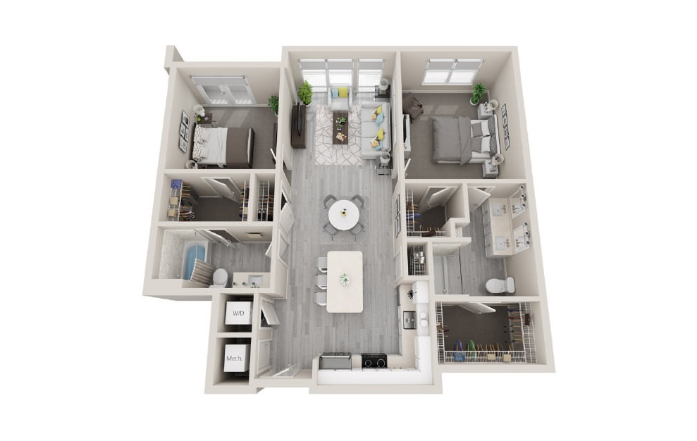 D04 - 3D 2 Bed & 2 Bath Floor Plan At Aventon Crown Apartments