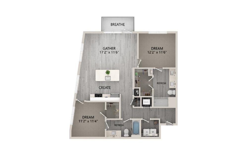 D05 - 2D 2 Bed & 2 Bath Floor Plan At Aventon Crown Apartments
