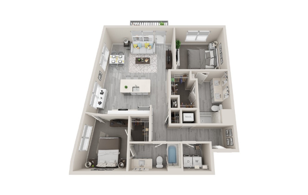 D05 - 3D 2 Bed & 2 Bath Floor Plan At Aventon Crown Apartments