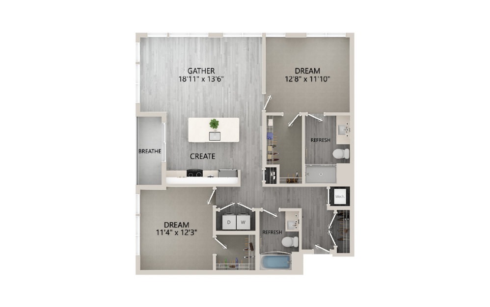 D06 - 2D 2 Bed & 2 Bath Floor Plan At Aventon Crown Apartments