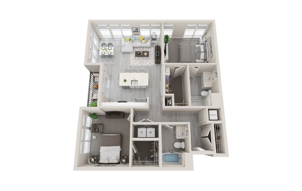 D06 - 3D 2 Bed & 2 Bath Floor Plan At Aventon Crown Apartments