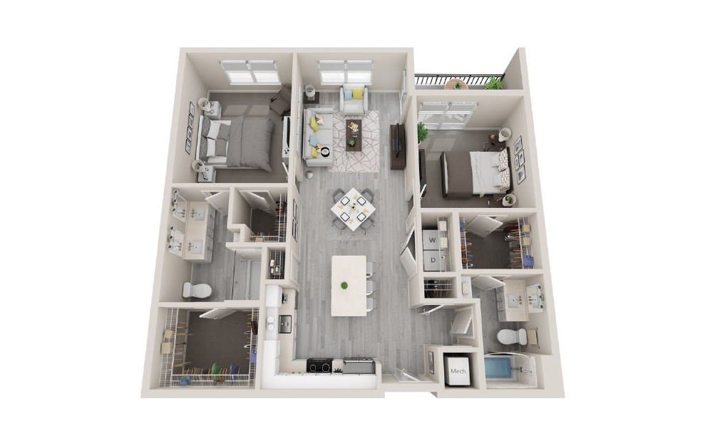 D07 - 3D 2 Bed & 2 Bath Floor Plan At Aventon Crown Apartments