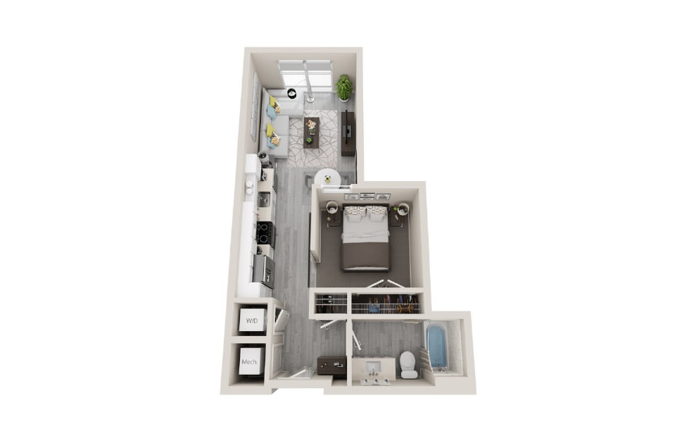 JA2 - 1 bedroom floorplan layout with 1 bath and 541 square feet. (3D)